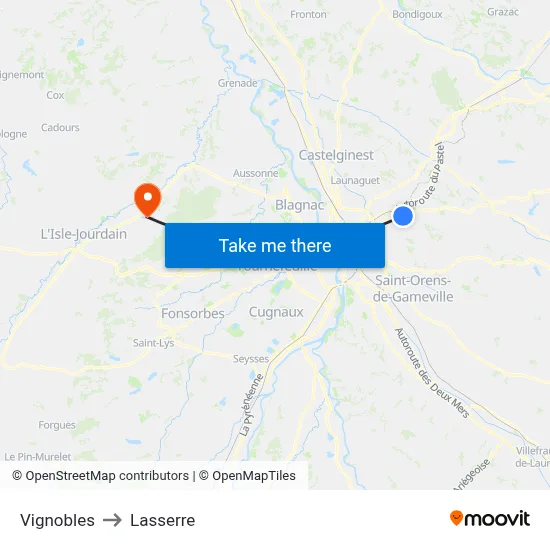 Vignobles to Lasserre map