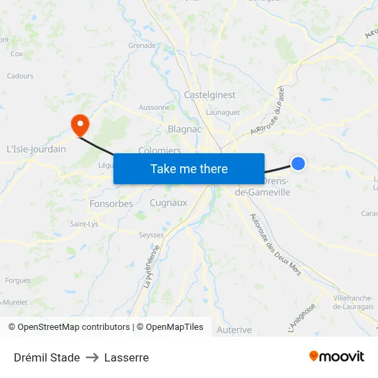 Drémil Stade to Lasserre map