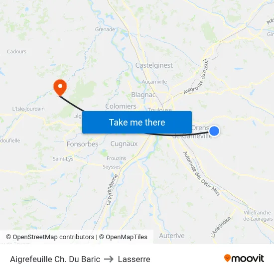 Aigrefeuille Ch. Du Baric to Lasserre map