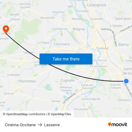 Cinéma Occitane to Lasserre map