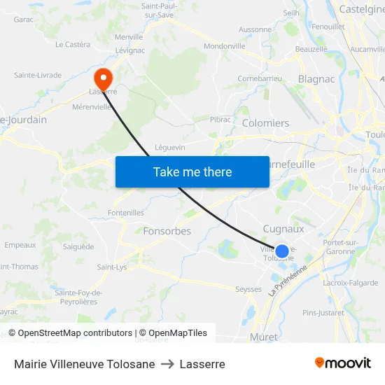 Mairie Villeneuve Tolosane to Lasserre map