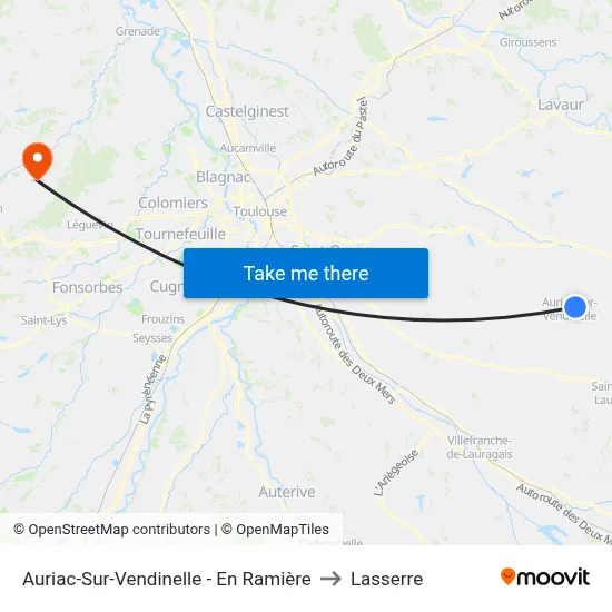 Auriac-Sur-Vendinelle - En Ramière to Lasserre map