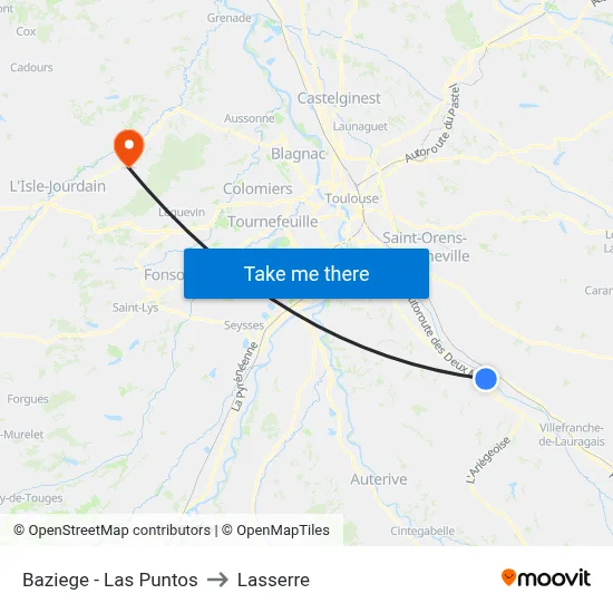 Baziege - Las Puntos to Lasserre map