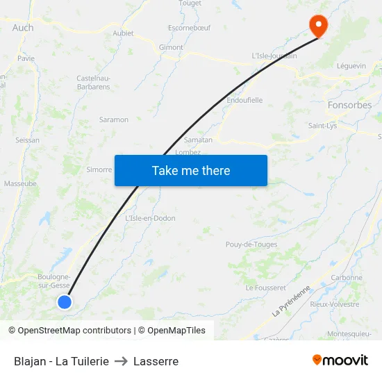 Blajan - La Tuilerie to Lasserre map