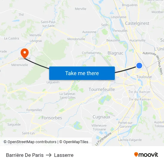 Barrière De Paris to Lasserre map