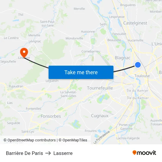 Barrière De Paris to Lasserre map