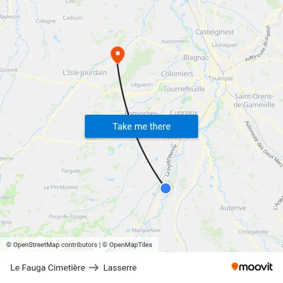 Le Fauga Cimetière to Lasserre map