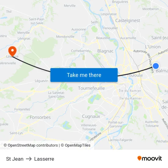 St Jean to Lasserre map