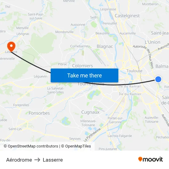 Aérodrome to Lasserre map