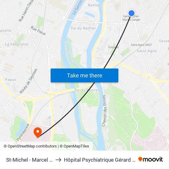 St-Michel - Marcel Langer to Hôpital Psychiatrique Gérard Marchant map