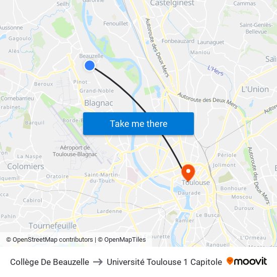 Collège De Beauzelle to Université Toulouse 1 Capitole map