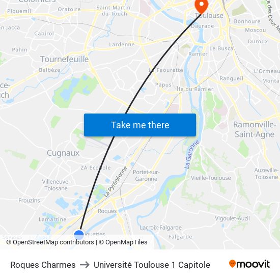 Roques Charmes to Université Toulouse 1 Capitole map