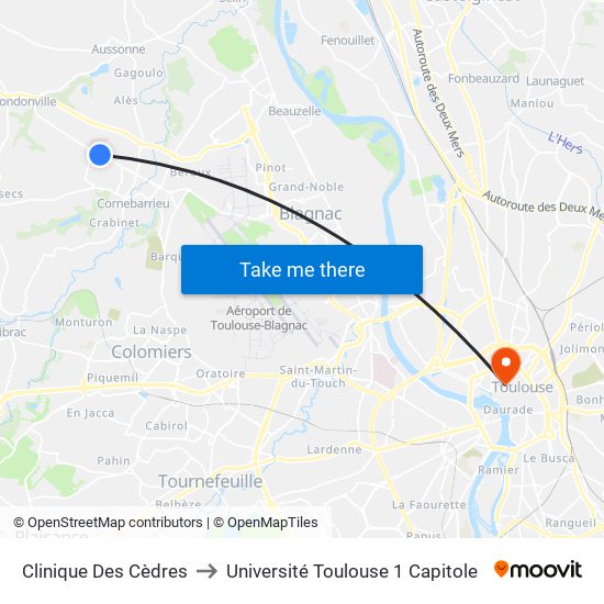 Clinique Des Cèdres to Université Toulouse 1 Capitole map