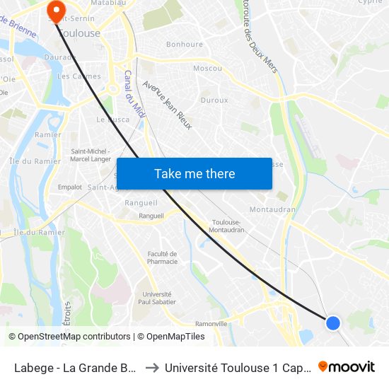 Labege - La Grande Borde to Université Toulouse 1 Capitole map