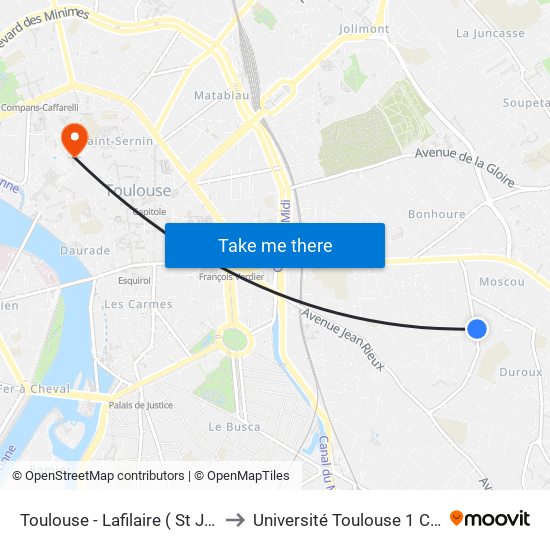 Toulouse - Lafilaire ( St Joseph ) to Université Toulouse 1 Capitole map