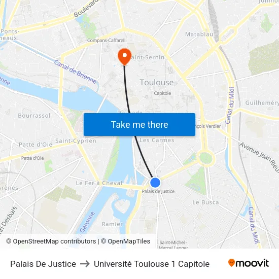 Palais De Justice to Université Toulouse 1 Capitole map