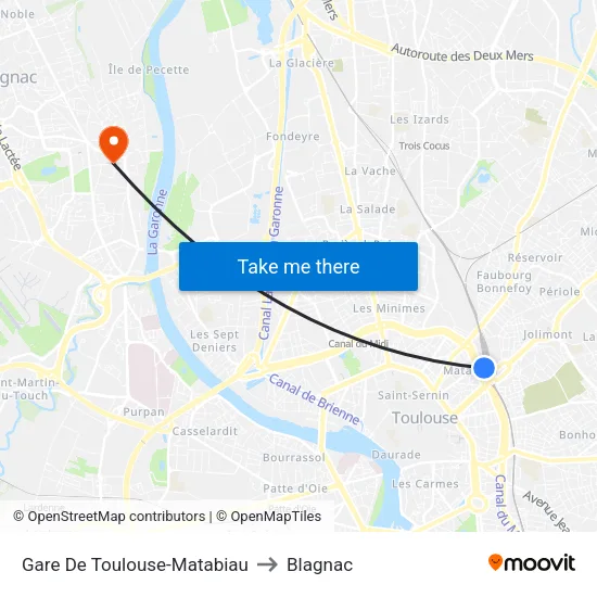 Gare De Toulouse-Matabiau to Blagnac map