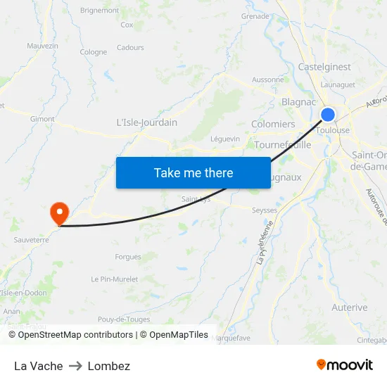 La Vache to Lombez map