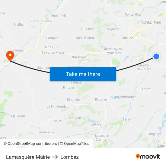 Lamasquère Mairie to Lombez map