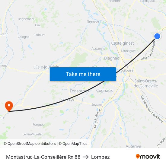 Montastruc-La-Conseillère Rn 88 to Lombez map