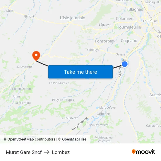 Muret Gare Sncf to Lombez map