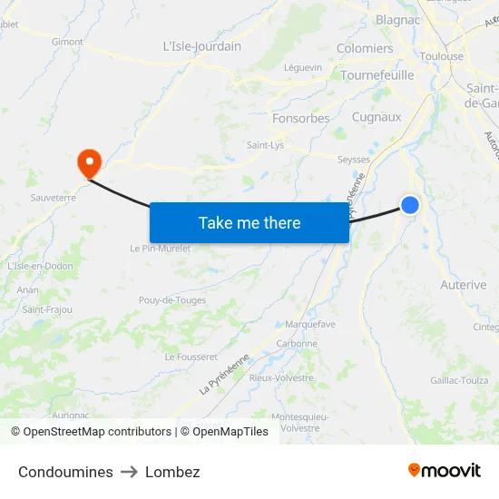 Condoumines to Lombez map