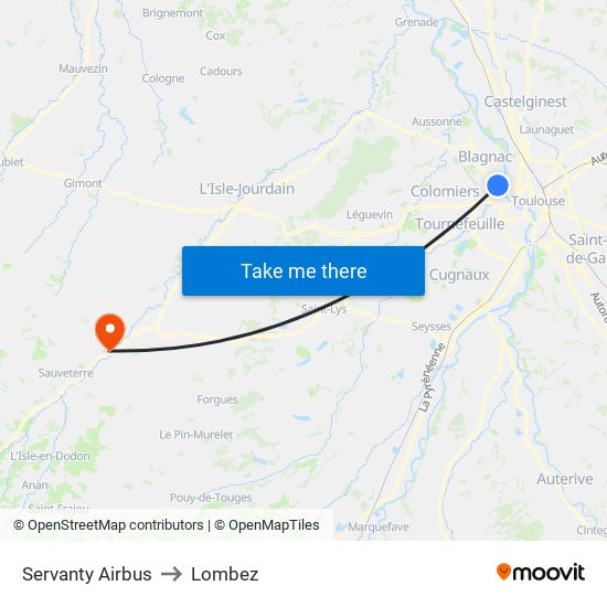 Servanty Airbus to Lombez map