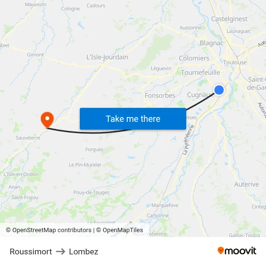 Roussimort to Lombez map