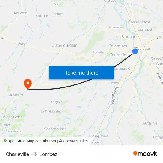 Charleville to Lombez map