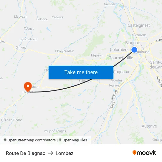Route De Blagnac to Lombez map