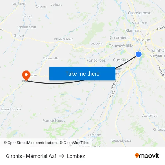 Gironis - Mémorial Azf to Lombez map