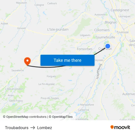 Troubadours to Lombez map