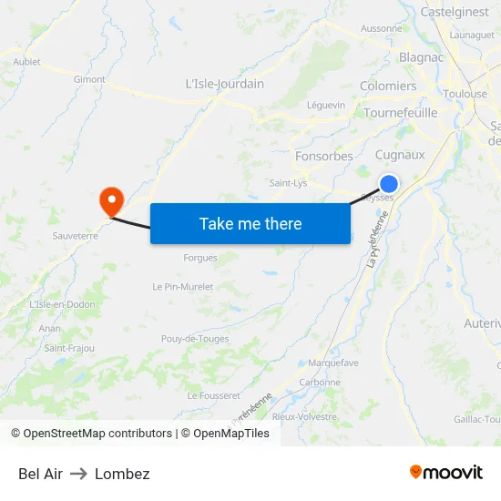 Bel Air to Lombez map