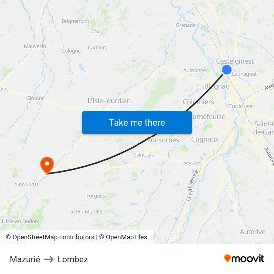 Mazurié to Lombez map