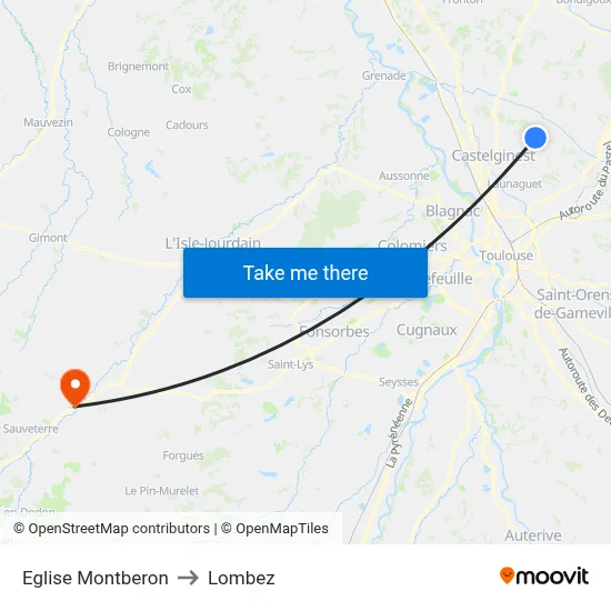 Eglise Montberon to Lombez map