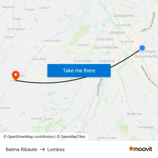 Balma Ribaute to Lombez map