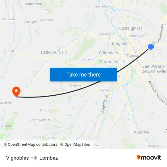 Vignobles to Lombez map