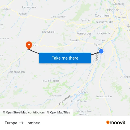 Europe to Lombez map