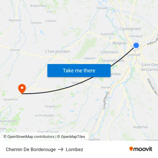 Chemin De Borderouge to Lombez map