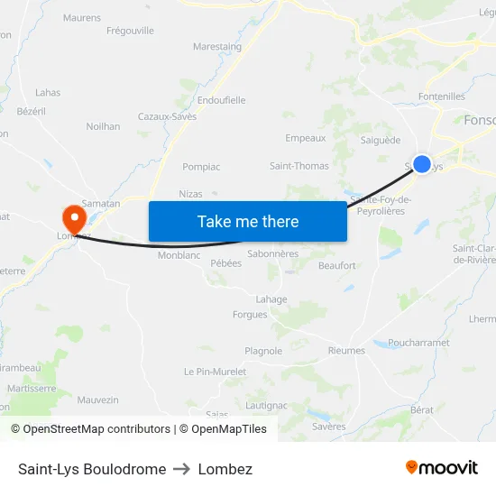 Saint-Lys Boulodrome to Lombez map