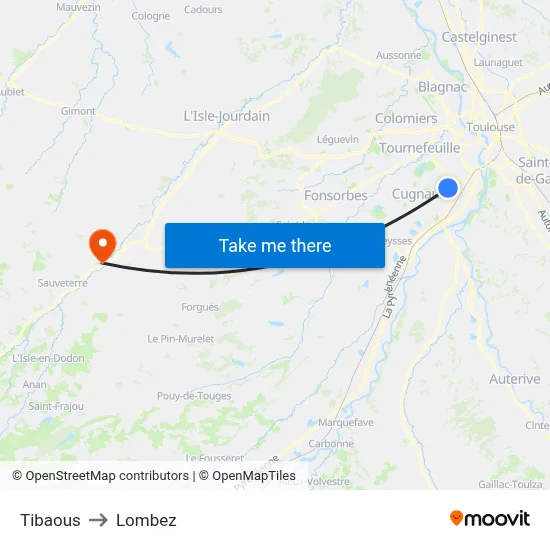 Tibaous to Lombez map