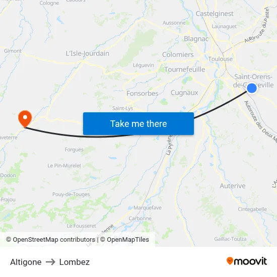 Altigone to Lombez map