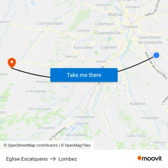 Eglise Escalquens to Lombez map