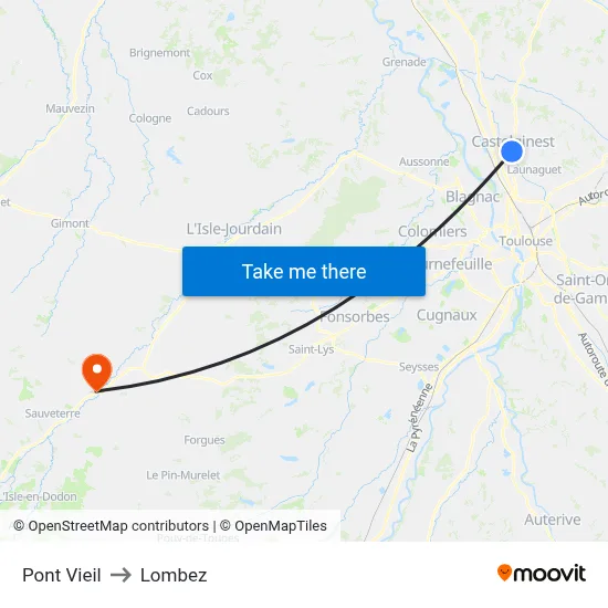 Pont Vieil to Lombez map