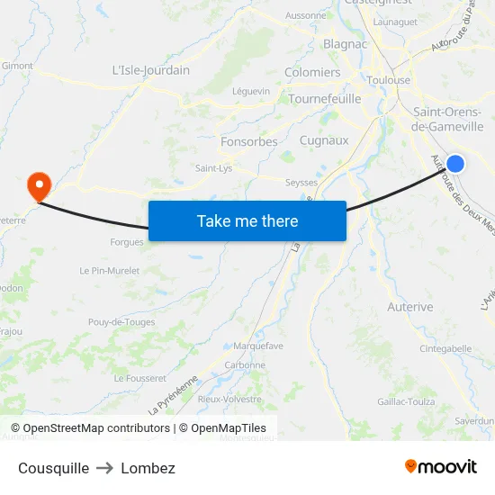 Cousquille to Lombez map