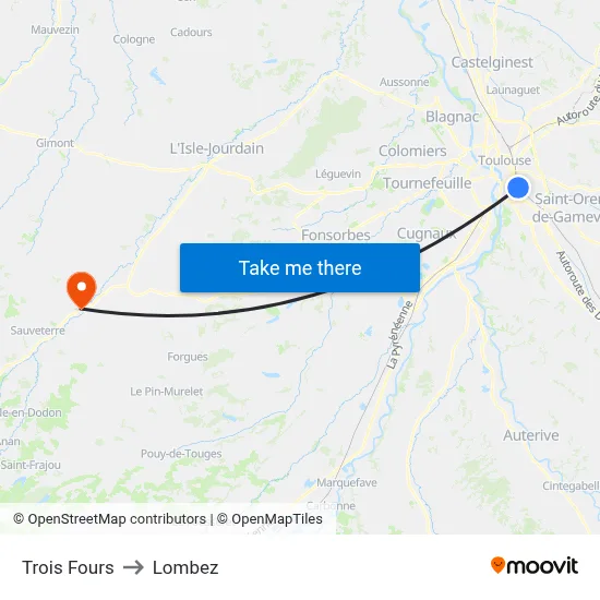 Trois Fours to Lombez map