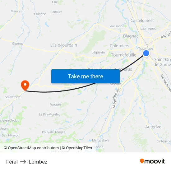 Féral to Lombez map