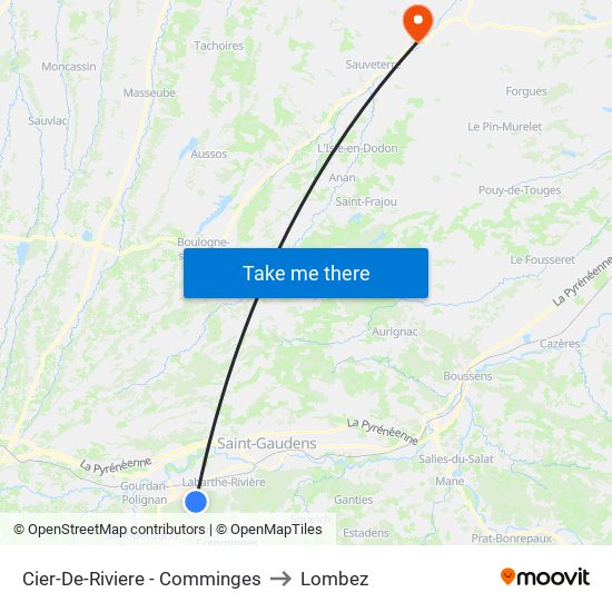 Cier-De-Riviere - Comminges to Lombez map