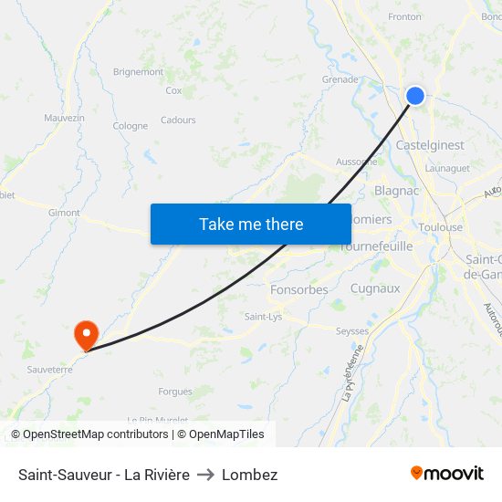 Saint-Sauveur - La Rivière to Lombez map