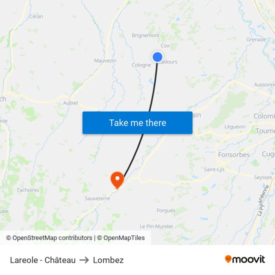 Lareole - Château to Lombez map